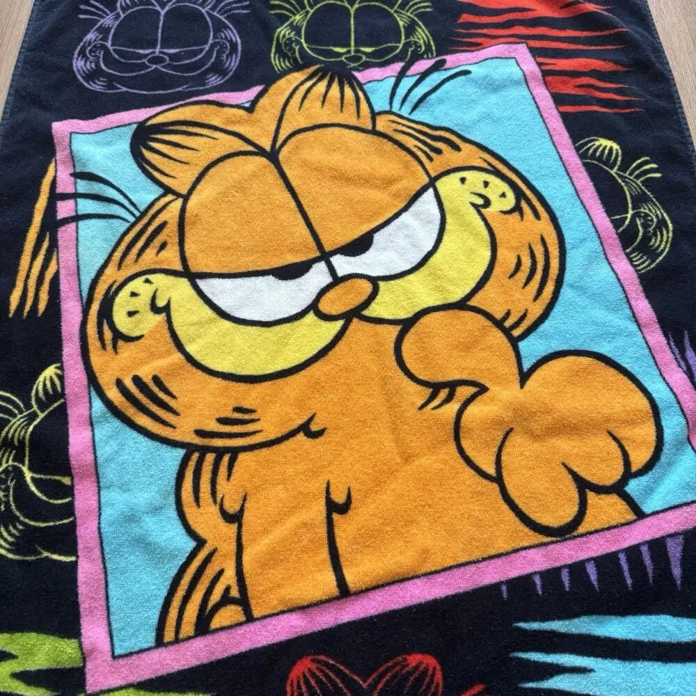 Vintage 1978 Garfield Beach Towel 30x58 Neon Bright Print Retro VTG Rare